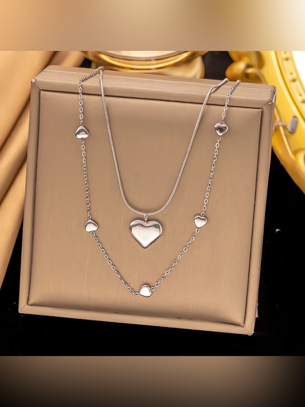 Sterling Heart Double-Layer Necklace in Silver Stainless Steel